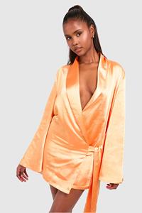 Boohoo Satin Wrap Shirt Dress, Orange
