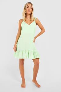 Boohoo Linnen Look Mini Strand Jurk Met Bandjes, Pistachio