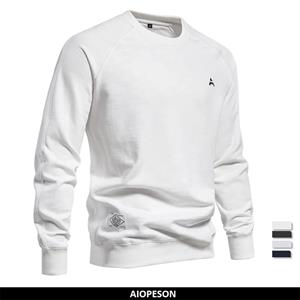AIOPESON Men Fashion 2024 New Spring Cotton Blend Sweatshirt for Men Casual Sport Design Round Neck Pullover Men