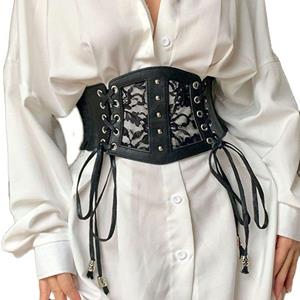 Minat Accesoories Female PU Leather Corset Dress Girdle Female Waistband Lace Cummerbunds Waist Belt