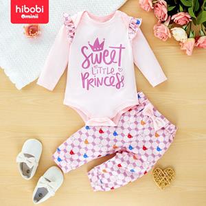 Hibobi ominii hibobi Spring 2-Piece Baby Girl's Pink Sweet Little Princess Romper Suit Stylish Long-Sleeved Trousers Jumpsuit For 0-18 Months