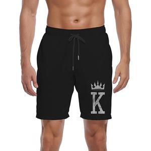 Casual Fashion Mens Clothes Black Men's King Print Casual Solid Color Quarter Shorts