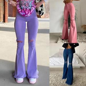 XHZ Damesmode Cool Sexy Mid Taille Ripped Flared Jeans Casual broek