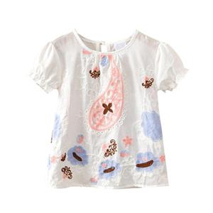 Selfyi Baby Meisjes Zomer Katoen Bloemenpatroon T-shirt Tops Blouse Korte Mouw Kinderen Casual T-shirts