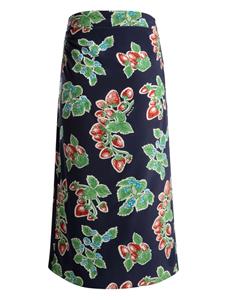 Bally strawberry-print silk midi skirt - Blauw