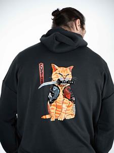 Custom Wear Oversized  hoodie zonder borstel Samurai Cat grafiet