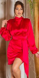 Cosmoda Collection satijnlook langmouw mini jurkje rood
