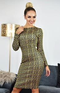 Exclusive Premium Kim printed scuba jurk mosterdgeel