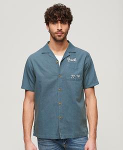 Superdry Mannen Resort Overhemd met Korte Mouwen Blauw