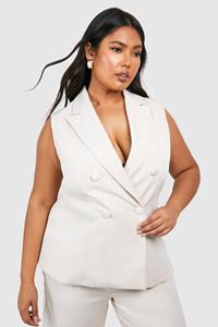 Boohoo Plus Sleeveless Self Fabric Tailored Blazer, Ecru