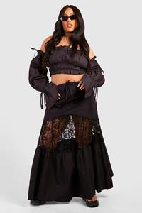 Boohoo Plus Woven Lace Panel Maxi Skirt, Black