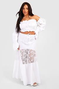 Boohoo Plus Woven Lace Panel Maxi Skirt, White