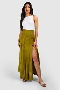 Boohoo Maternity Shirred Tiered Maxi Skirt, Light Khaki