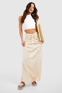 Boohoo Tall Linen Ruched Front Maxi Skirt, Stone