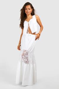 Boohoo Lace Trim Tiered Maxi Skirt, Ivory