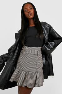 Boohoo Houndstooth Rok Met Gesp En Ceintuur, Black