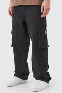 Boohoo Fixed Waist Cargo Zip Trouser With Rubberised Tab, Black