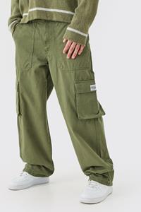 Boohoo Fixed Waist Cargo Zip Trouser With Woven Tab, Khaki