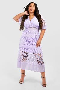 Boohoo Plus Premium V Neck Tiered Lace Dress, Lilac
