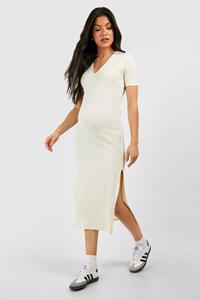 Boohoo Maternity Soft Rib Short Sleeve Midi Dress, Ivory