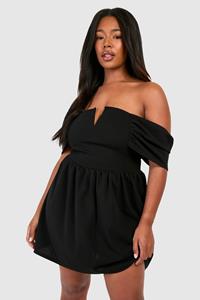 Boohoo Plus Bardot Drop Shoulder Skater Dress, Black