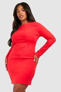 Boohoo Plus Bengaline Corset Detail Mini Dress, Red