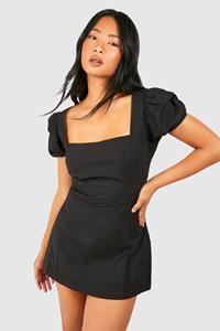 Boohoo Petite Puff Sleeve Mini Dress, Black