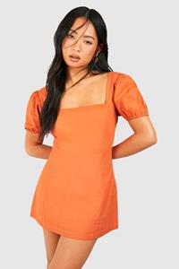 Boohoo Petite Puff Sleeve Mini Dress, Rust