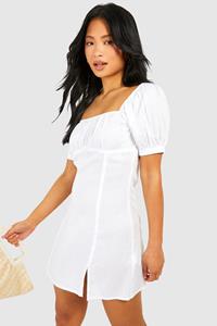 Boohoo Petite Linen Milkmaid Mini Dress, Ivory
