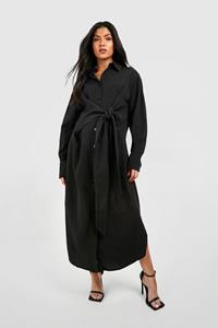 Boohoo Maternity Tie Detail Midaxi Shirt Dress, Black