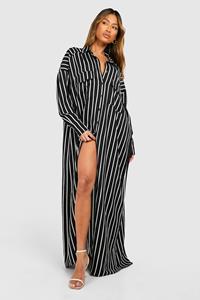 Boohoo Stripe Utility Maxi Shirt Dress, Black