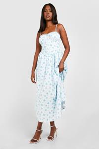 Boohoo Ditsy Floral Strappy Milkmaid Midaxi Dress, Blue