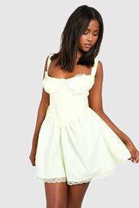 Boohoo Strappy Milkmaid Mini Dress, Lemon