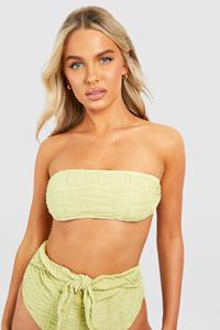 Boohoo Textured Bandeau Bikini Top, Lime