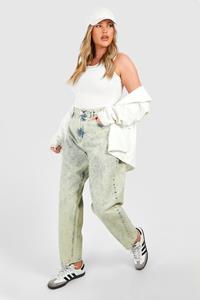 Boohoo Plus Basic High Rise Mom Jeans, Vintage Wash