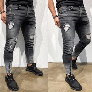 YIKX Fashion Heren skinny stretch denim broek Distressed Ripped Freyed slim fit jeansbroek