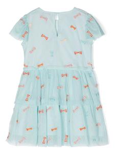 Stella McCartney Kids bow-embroidered tiered dress - Blauw