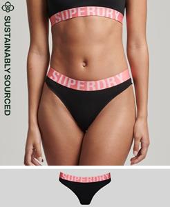 Superdry Female Bikinibroekje van Biologisch Katoen met Groot Logo Zwart