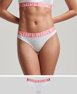 Superdry Vrouwen Bikinibroekje van Biologisch Katoen met Groot Logo Wit