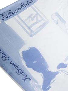 KidSuper Bedroom-print silk scarf - Blauw