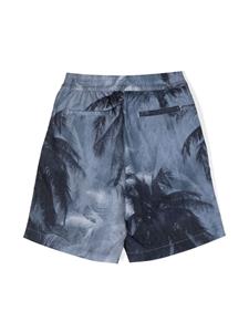Emporio Armani Kids palm tree-print drawstring shorts - Blauw