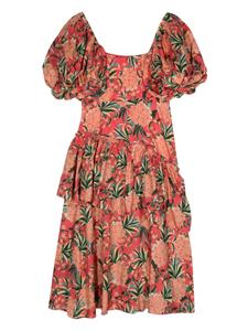 FARM Rio Midi-jurk met pofmouwen - Rood