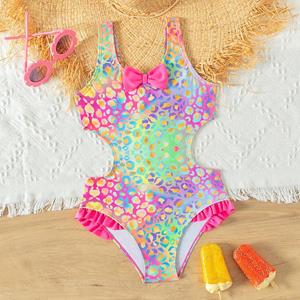 Fox Swimwear Heldere en kleurrijke meisjeszwemkleding met strikruches Badpak uit één stuk Tienermeisjes zomerstrandkleding zwempak