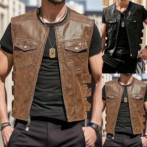 Sexy and beautiful clothes Mannen Punk Leren Vest Gothic Side Hollow Out Motorcycle Rits Jas Prestaties Kostuum Mouwloos Los Vest Winterjas