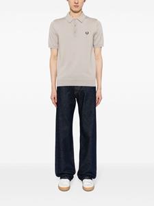 Fred Perry Laurel Wreath-embroidered fine-knit polo shirt - Beige