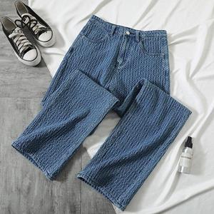 Bella Philosophy Hoge taille losse comfortabele jeans voor vrouwen Jacqard modieuze casual rechte broek moeder jeans gewassen vriend jeans