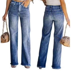 AABB Nieuwe mode dames vintage jeans effen broek met rechte pijpen, casual broek