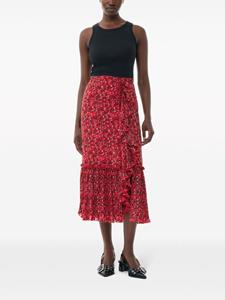 GANNI ruffle-detail floral-print georgette midi skirt - Rood