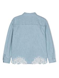 Ermanno Scervino Junior floral-embroidery denim shirt - Blauw