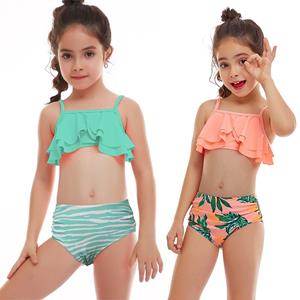 Selfyi Peutermeisjes Badpakken met ruches Tweedelige badpakken Crop top met cami en gestreepte bikinibroekjes Sneldrogende badkleding Zonnepak voor kinderen Tankinipak